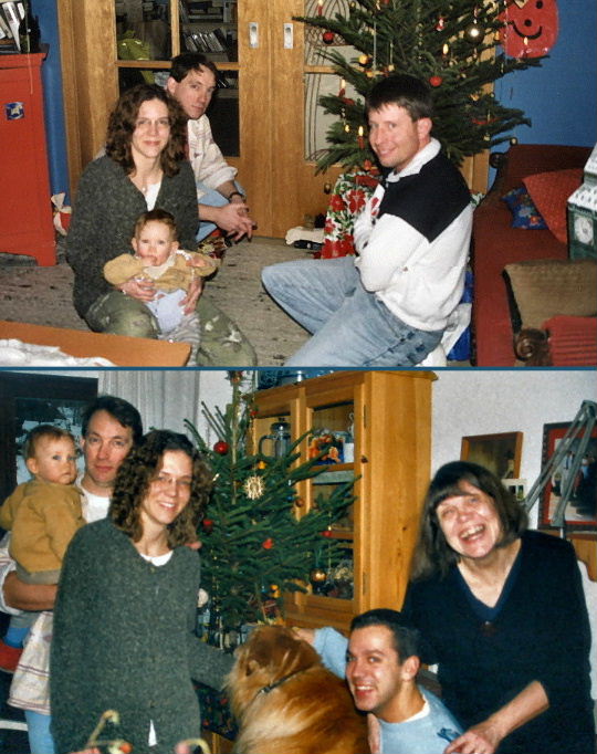Ingrid and Felix Hanselmann, Tibor the dog (looking away), Stephanie, Kevin, and Mable(the midget) Westwood